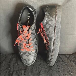 Authentic Coach Signature Leather Low Top Sneakers Black/Red Men's 10.5 FG3206